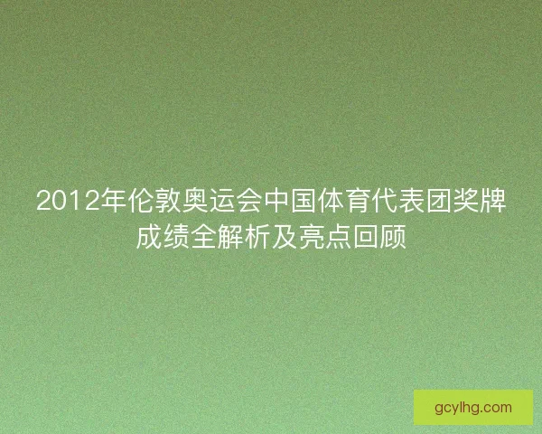 2012年伦敦奥运会中国体育代表团奖牌成绩全解析及亮点回顾