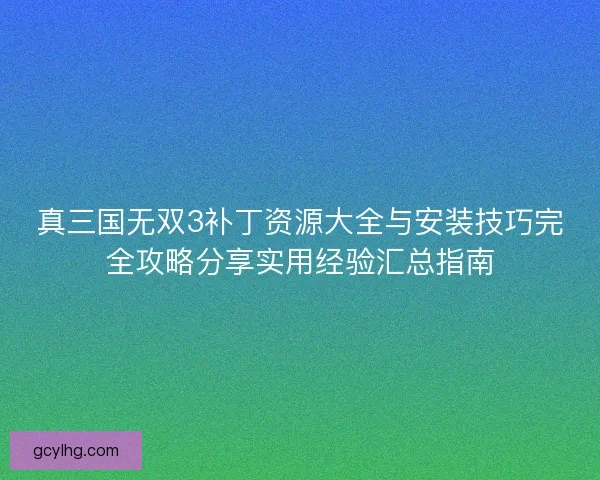 真三国无双3补丁资源大全与安装技巧完全攻略分享实用经验汇总指南
